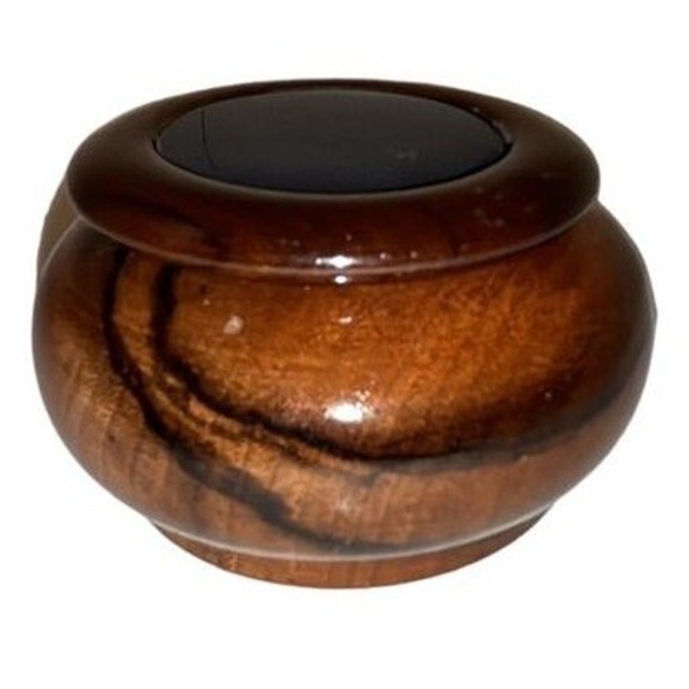 Hand Carved Wooden Trinket Box With Blue Inlay‎ Lid